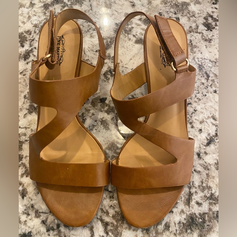 Women’s Pink Martini Brown Strappy Sandals. Size 37